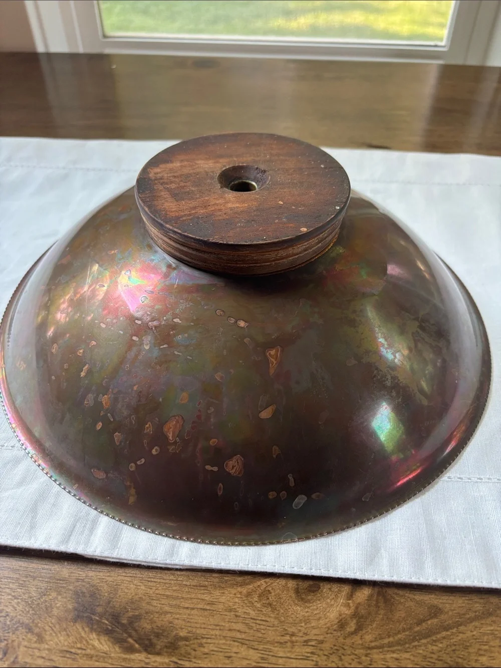 Vintage Solid Brass Lotus Flower Wood  Base MCM 11.5”